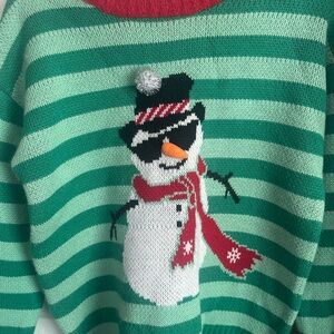 Green Striped Snowman Sweater